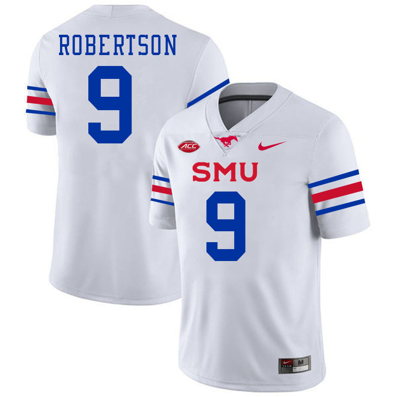 SMU Mustangs #9 Cameron Robertson Jersey College Football Uniforms-White